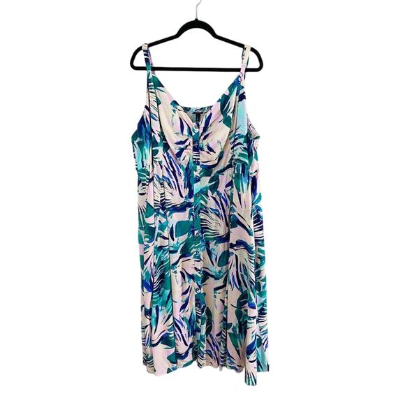 NWT Torrid Pink/Green Tropical Print Sun Dress Button Up Women's Plus Size 6X - Picture 8 of 9